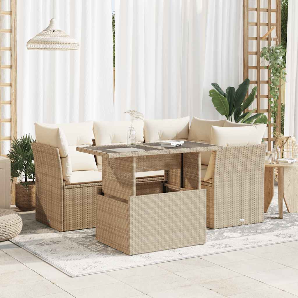 5-Tlg. Garten-Sofagarnitur Mit Kissen Poly Rattan