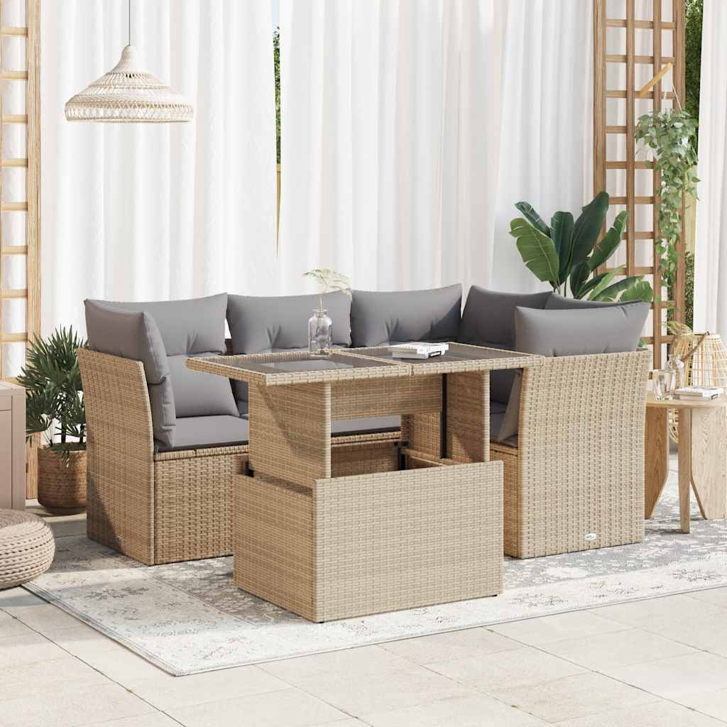 5-Tlg. Garten-Sofagarnitur Mit Kissen Poly Rattan