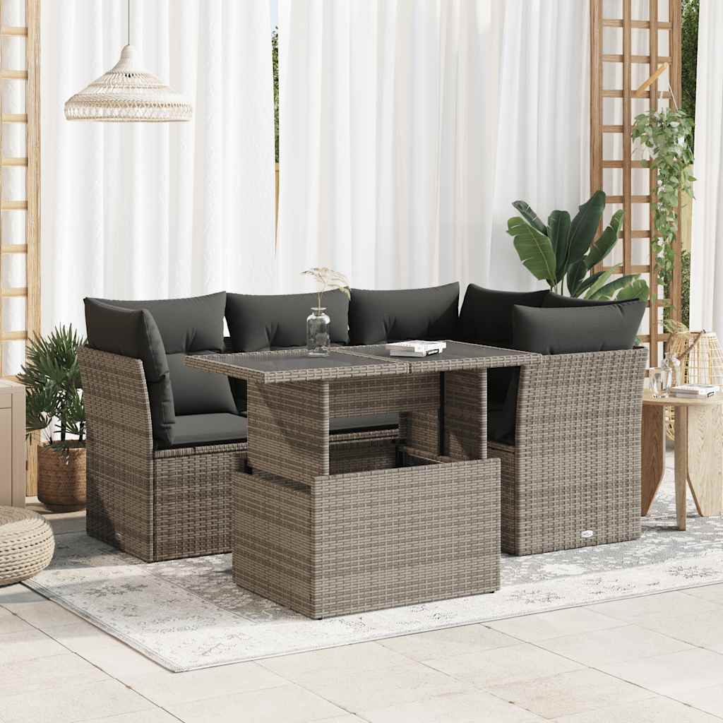 5-Tlg. Garten-Sofagarnitur Mit Kissen Poly Rattan
