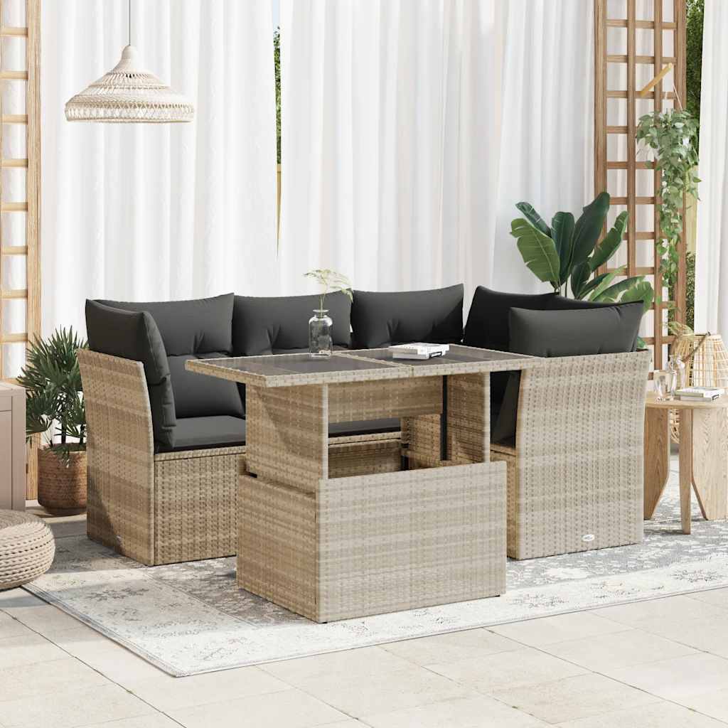5-Tlg. Garten-Sofagarnitur Mit Kissen Poly Rattan