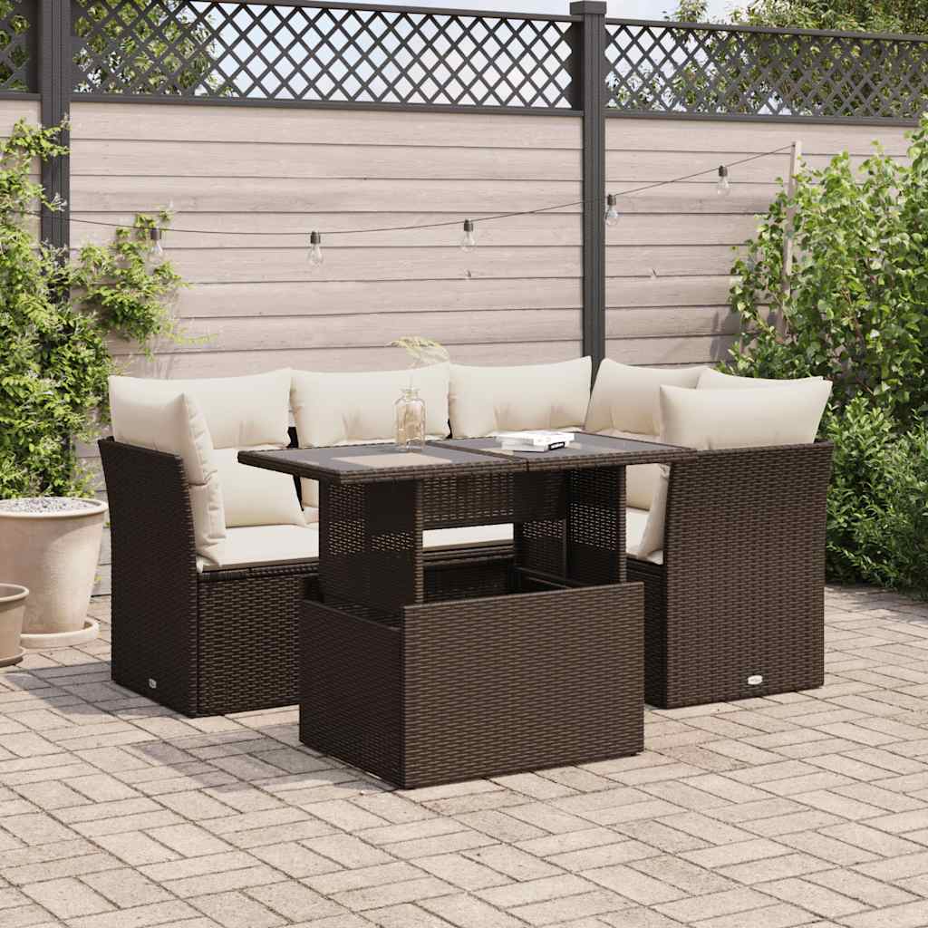 5-Tlg. Garten-Sofagarnitur Mit Kissen Poly Rattan