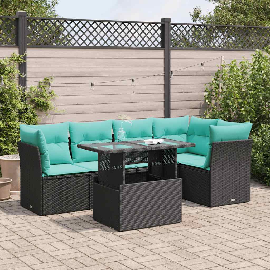 6-Tlg. Garten-Sofagarnitur Mit Kissen Poly Rattan Akazie