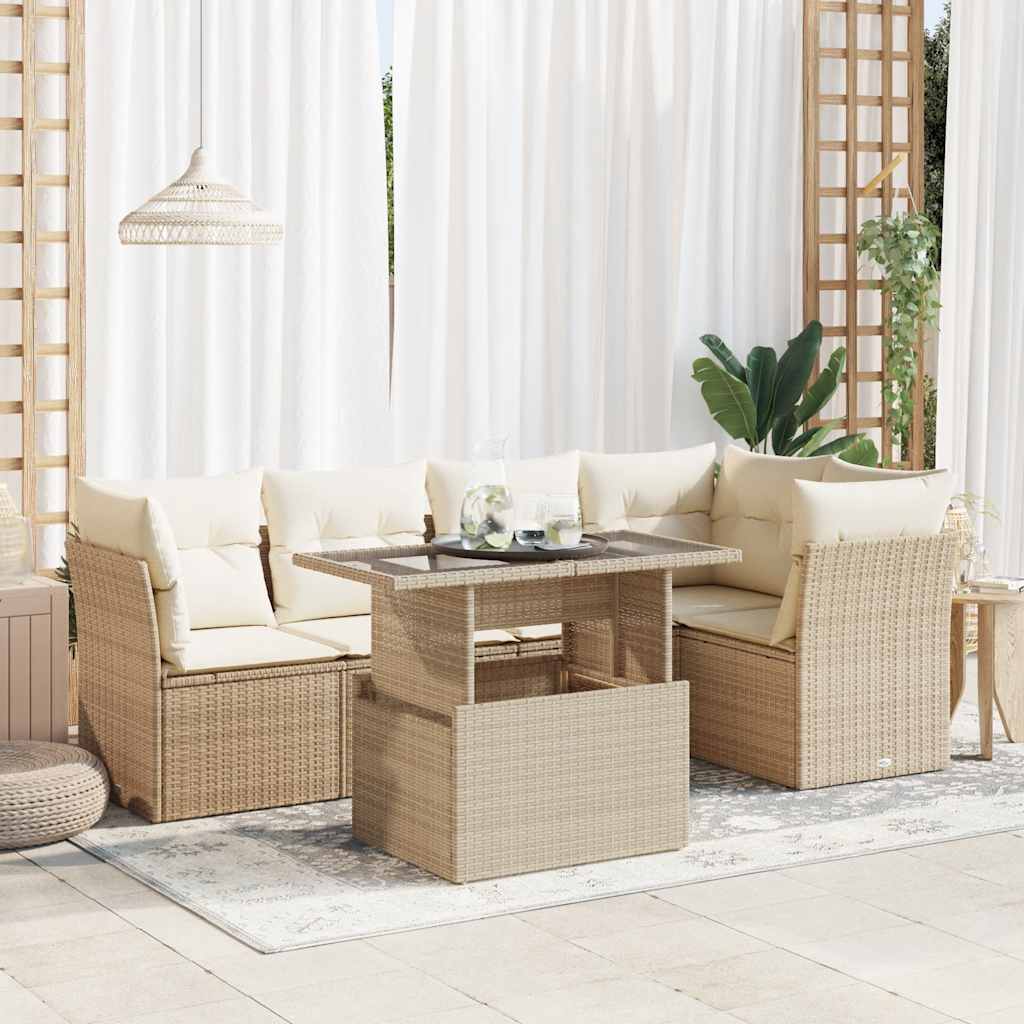 6-Tlg. Garten-Sofagarnitur Mit Kissen Poly Rattan