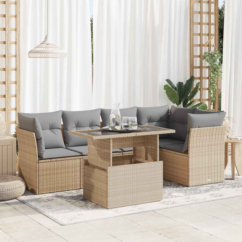 6-Tlg. Garten-Sofagarnitur Mit Kissen Poly Rattan