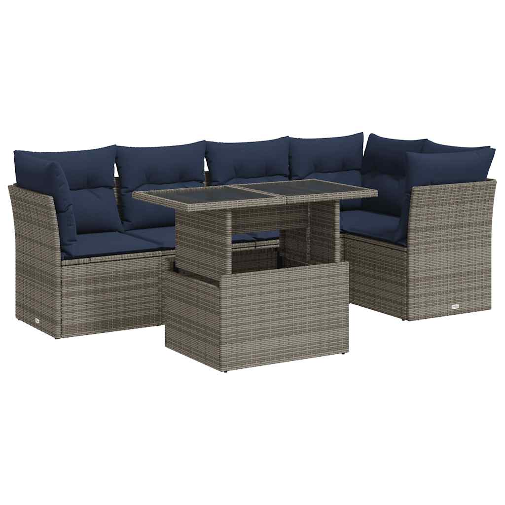 6-Tlg. Garten-Sofagarnitur Mit Kissen Poly Rattan Akazie