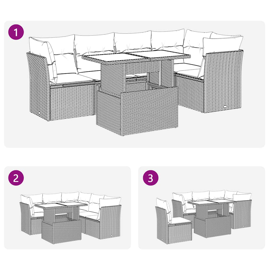 6-Tlg. Garten-Sofagarnitur Mit Kissen Poly Rattan Akazie