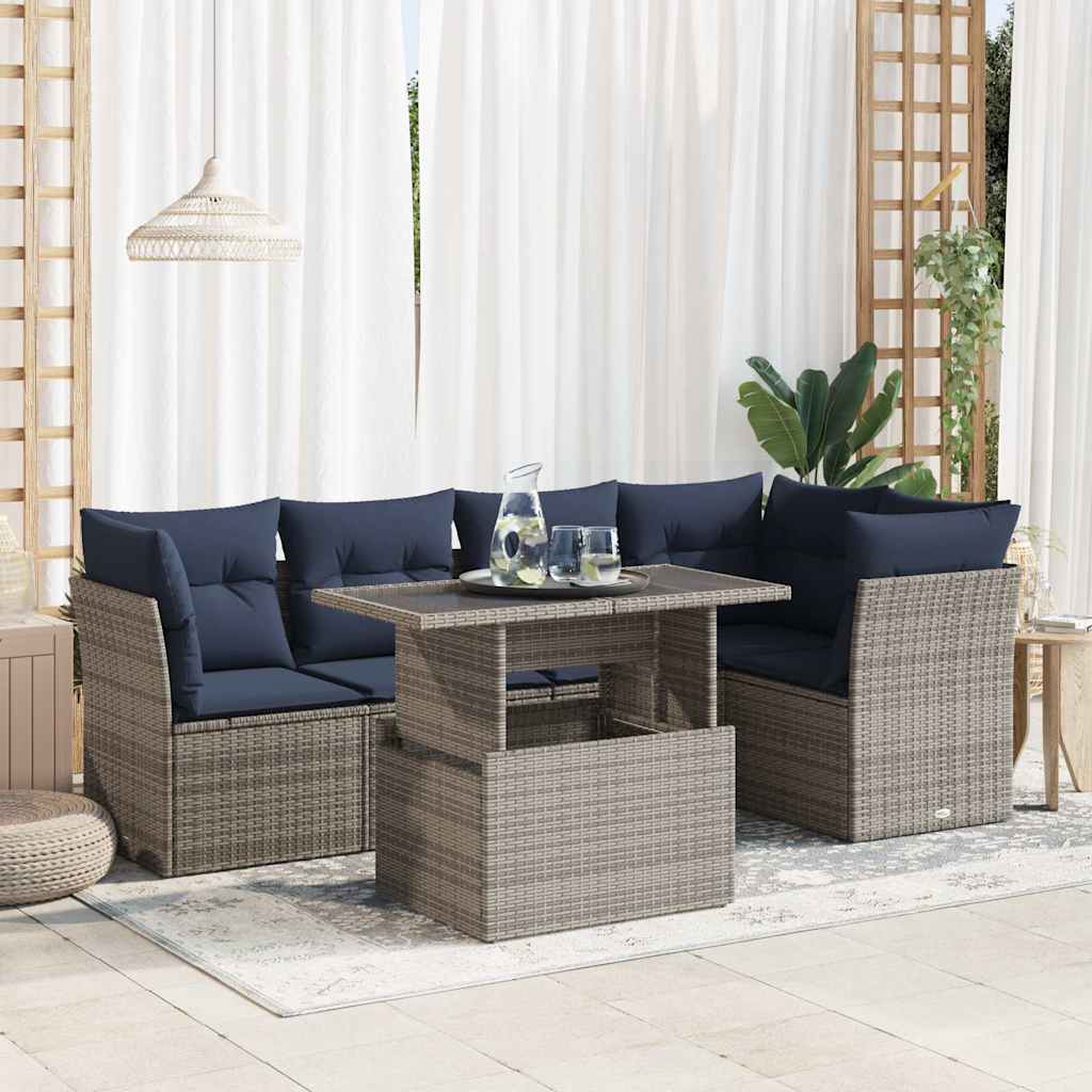 6-Tlg. Garten-Sofagarnitur Mit Kissen Poly Rattan Akazie
