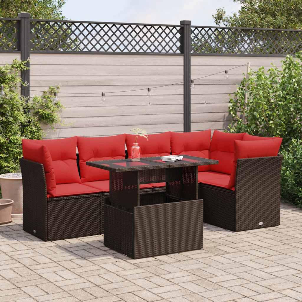 6-Tlg. Garten-Sofagarnitur Mit Kissen Poly Rattan Akazie