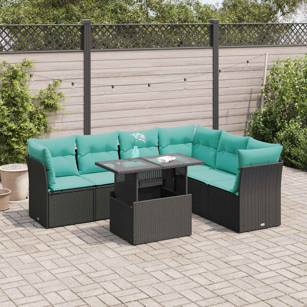 7-Teiliges Gartensofa-Set Mit Kissen, Es Polyrattan