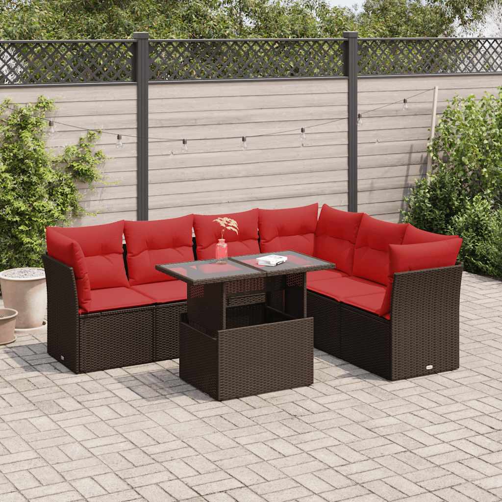 7-Teiliges Gartensofa-Set Mit Kissen, Es Polyrattan