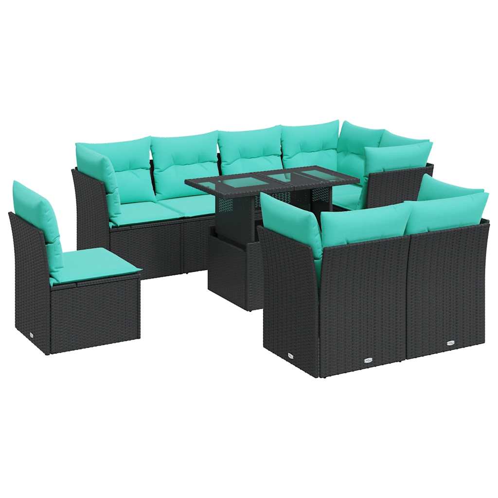 9-Tlg. Garten-Sofagarnitur Mit Kissen Poly Rattan