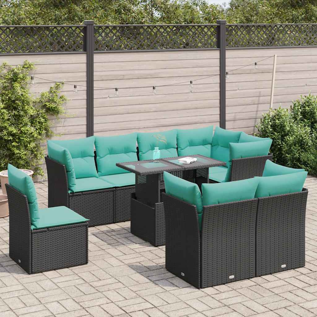 9-Tlg. Garten-Sofagarnitur Mit Kissen Poly Rattan
