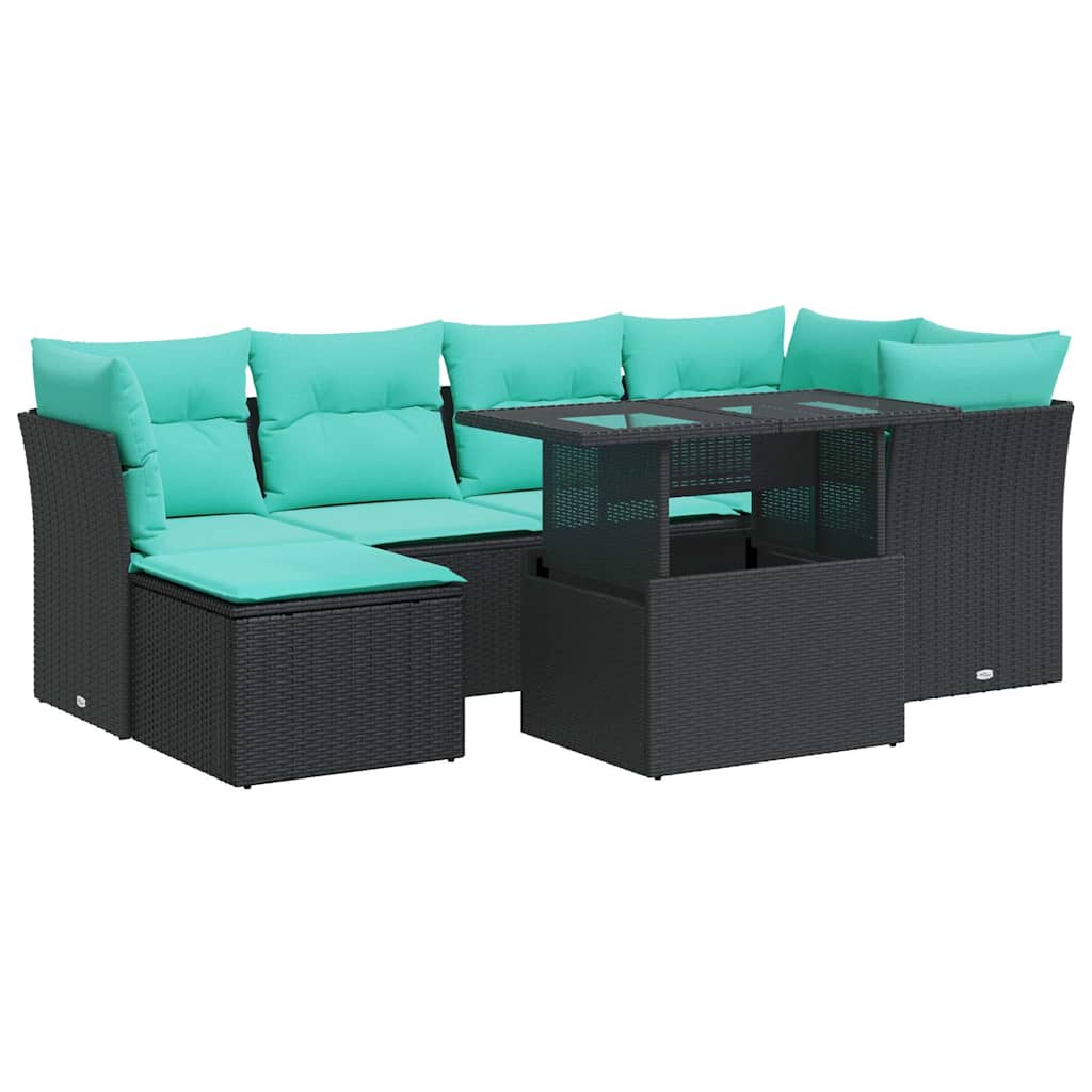 7-Tlg. Garten-Sofagarnitur Mit Kissen Poly Rattan