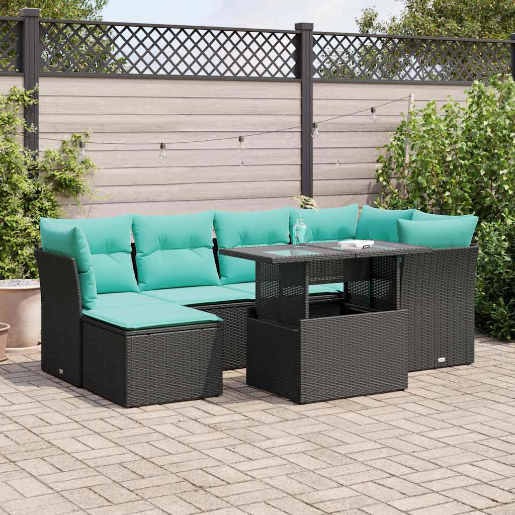 7-Tlg. Garten-Sofagarnitur Mit Kissen Poly Rattan