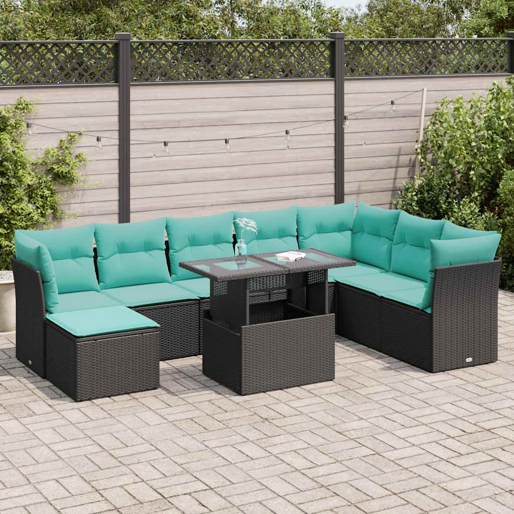 9-Teiliges Gartensofa-Set Mit Kissen, Es Polyrattan