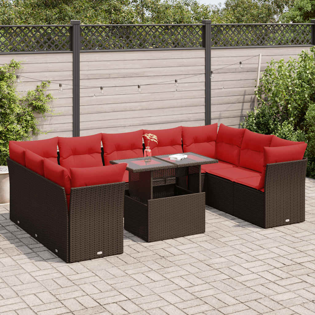 10-Teiliges Gartensofa-Set Mit Kissen, Es Polyrattan
