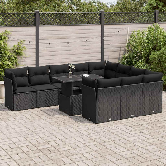 11-Tlg. Garten-Sofagarnitur Mit Kissen Poly Rattan
