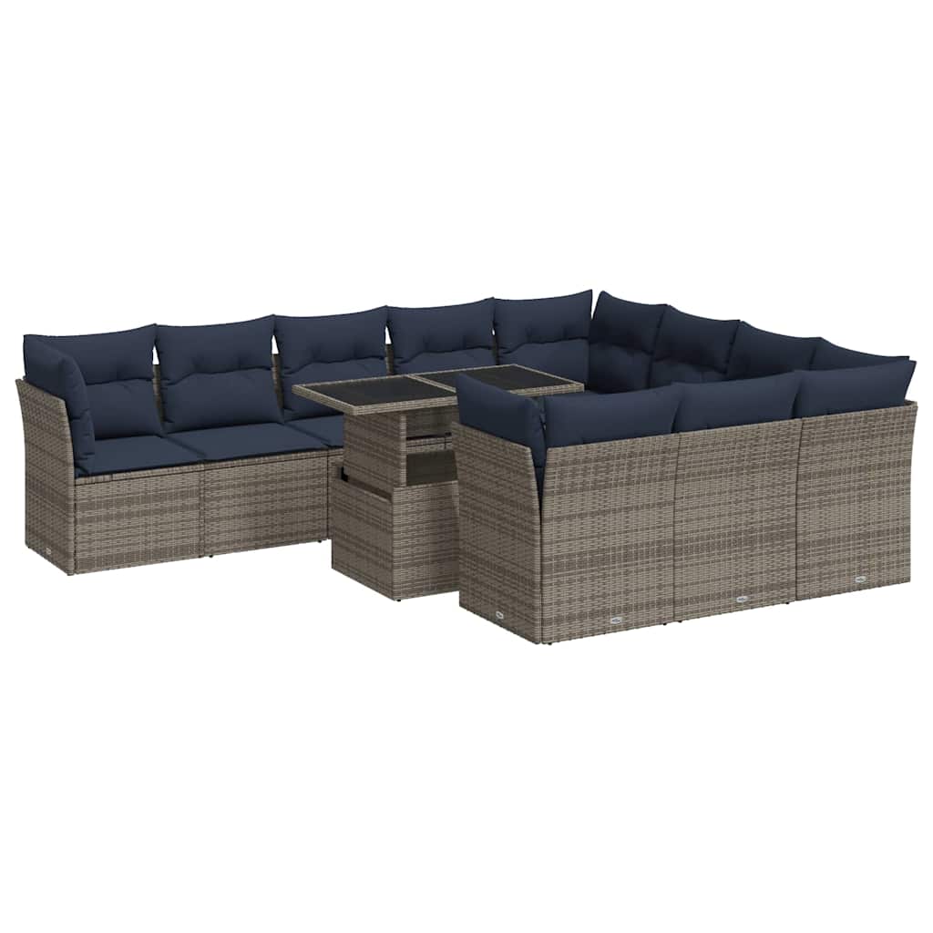 11-Tlg. Garten-Sofagarnitur Mit Kissen Poly Rattan Akazie