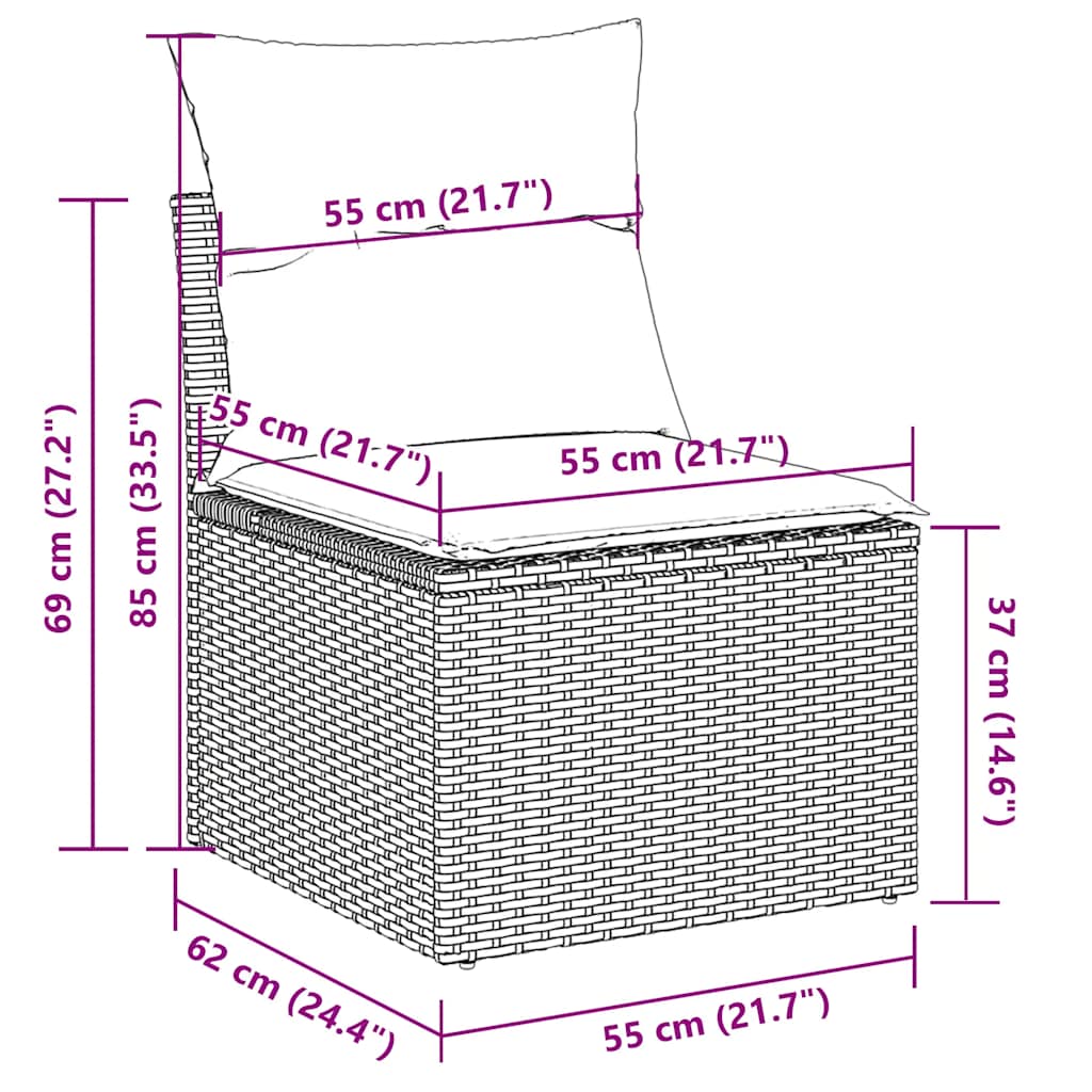 11-Tlg. Garten-Sofagarnitur Mit Kissen Poly Rattan Akazie