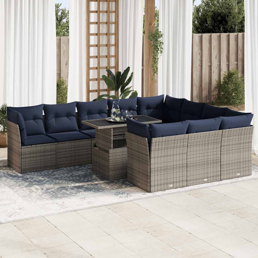 11-Tlg. Garten-Sofagarnitur Mit Kissen Poly Rattan Akazie
