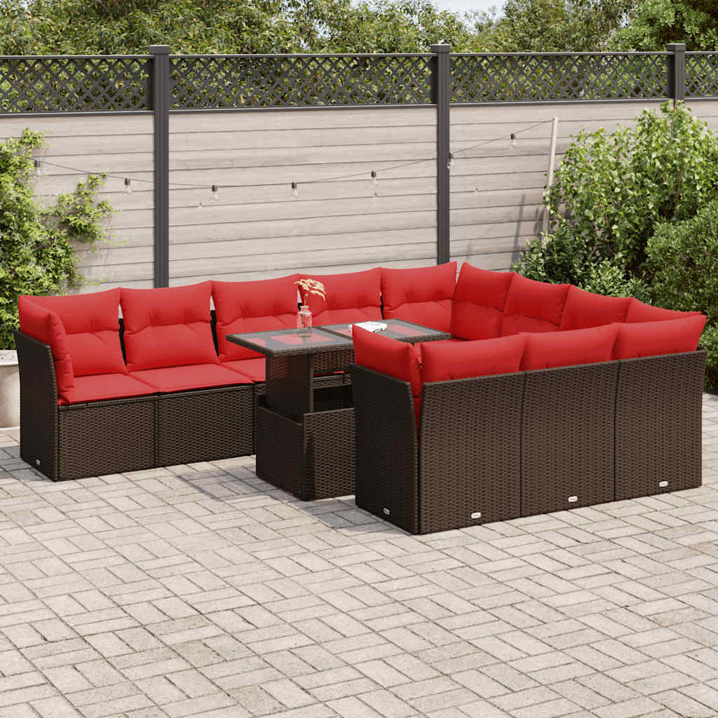 11-Tlg. Garten-Sofagarnitur Mit Kissen Poly Rattan Akazie