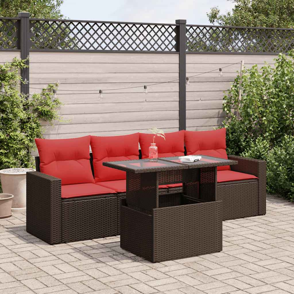 5-Teiliges Gartensofa-Set Mit Kissen, Es Polyrattan