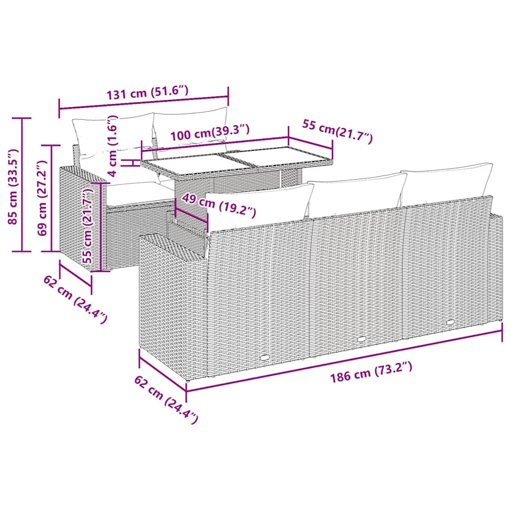 6-Tlg. Garten-Sofagarnitur Mit Kissen Poly Rattan