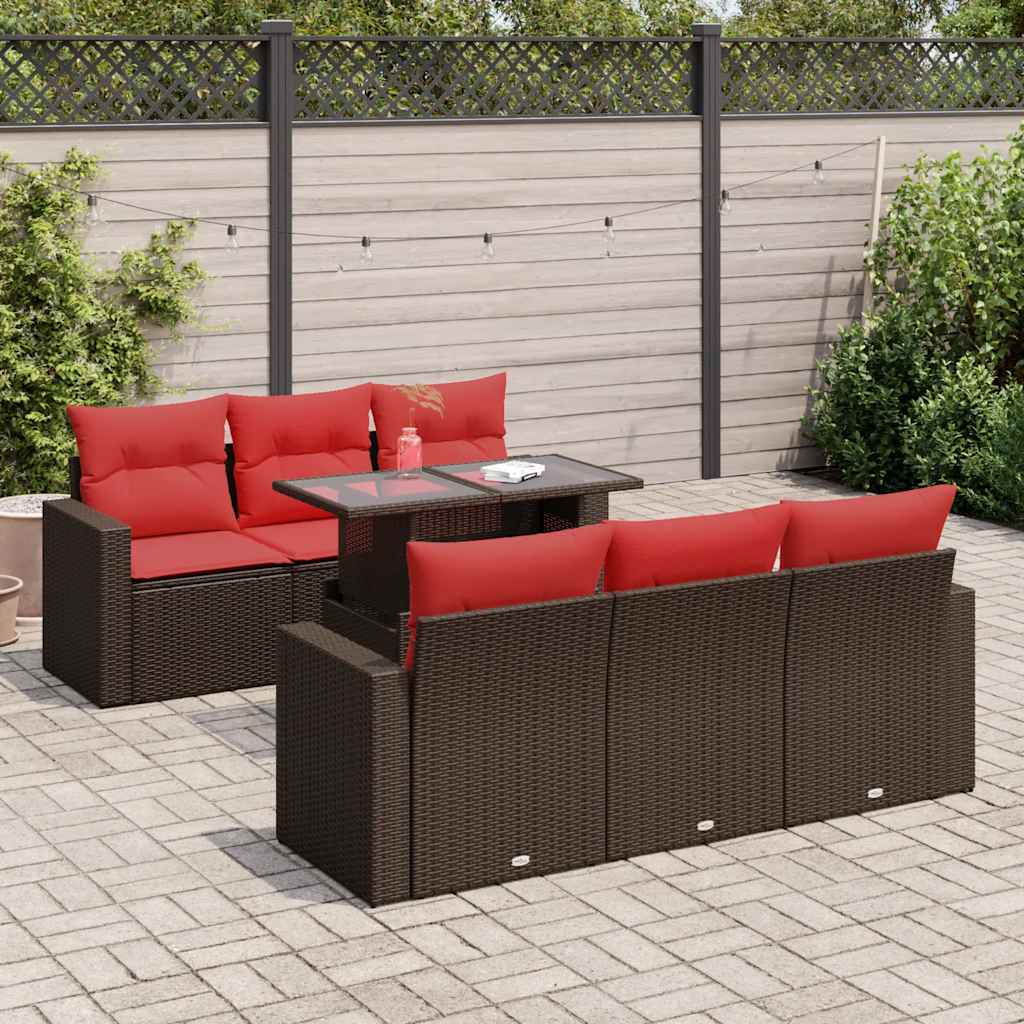 7-Tlg. Garten-Sofagarnitur Mit Kissen Poly Rattan