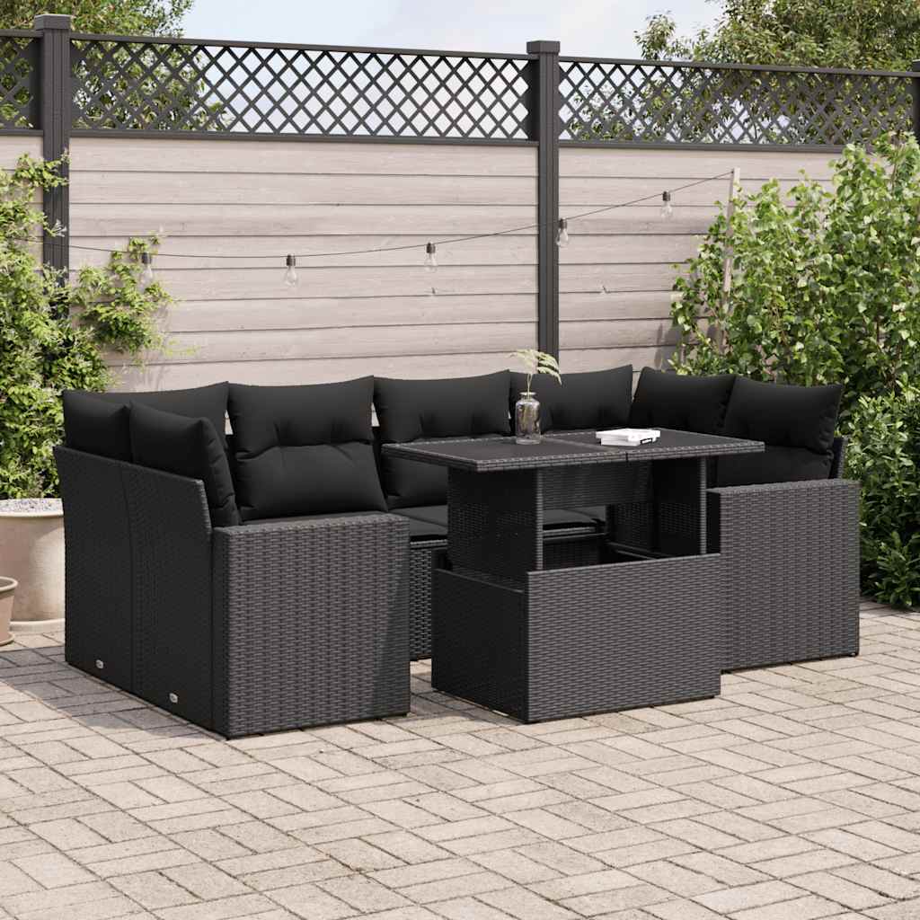 7-Tlg. Garten-Sofagarnitur Mit Kissen Beige Poly Rattan