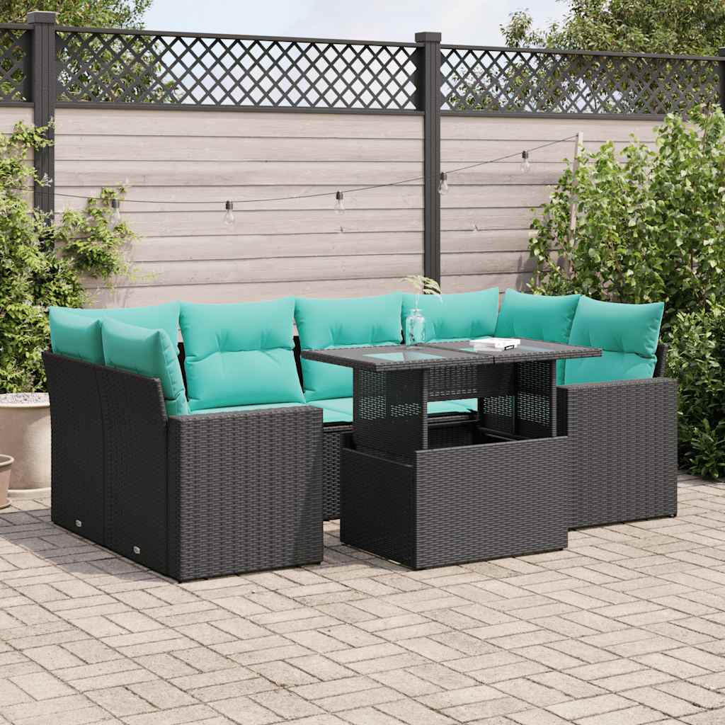 7-Tlg. Garten-Sofagarnitur Mit Kissen Poly Rattan Akazie
