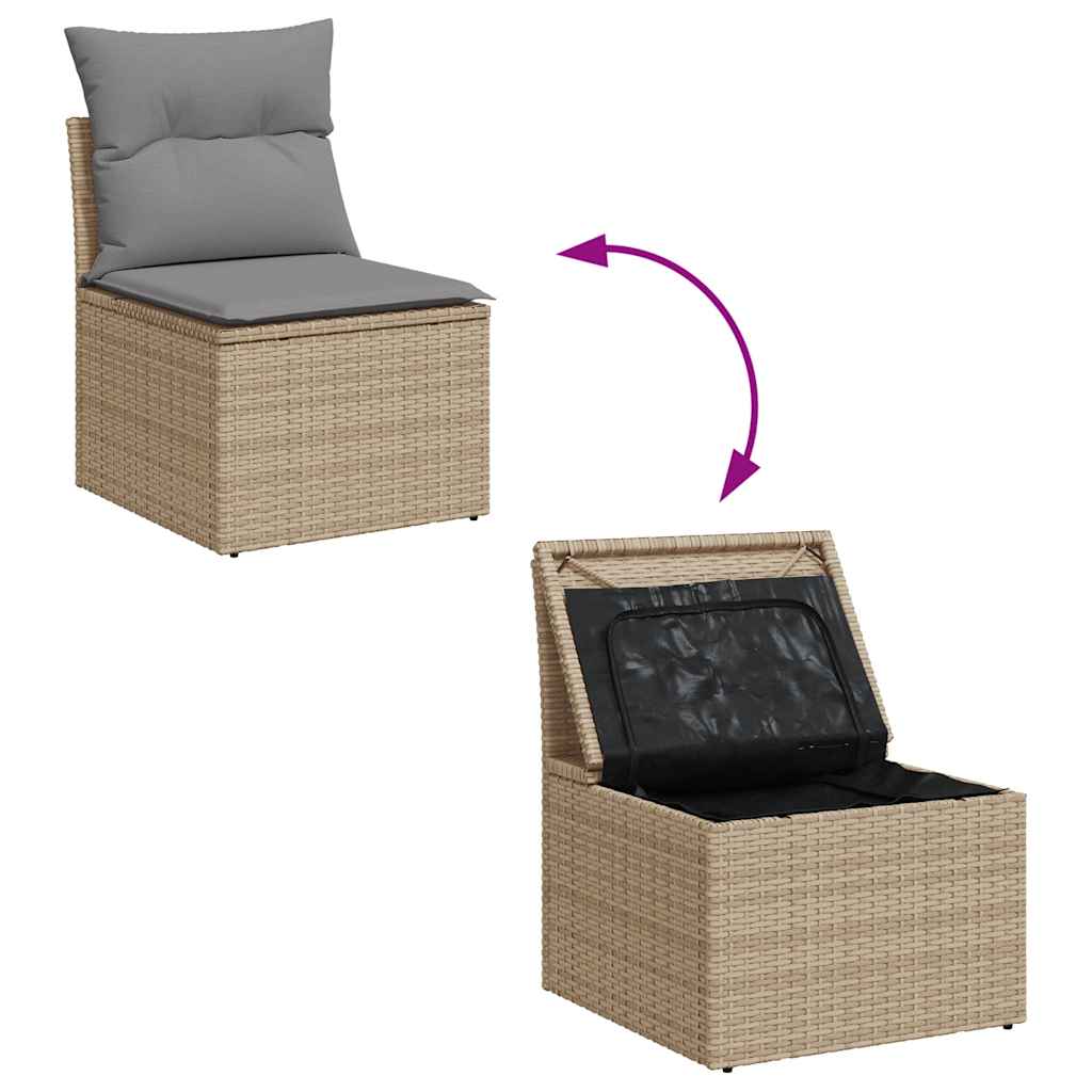 7-Tlg. Garten-Sofagarnitur Mit Kissen Beige Poly Rattan
