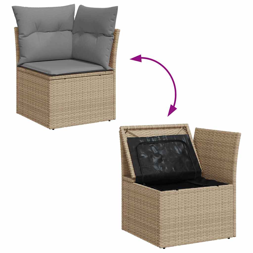 7-Tlg. Garten-Sofagarnitur Mit Kissen Beige Poly Rattan