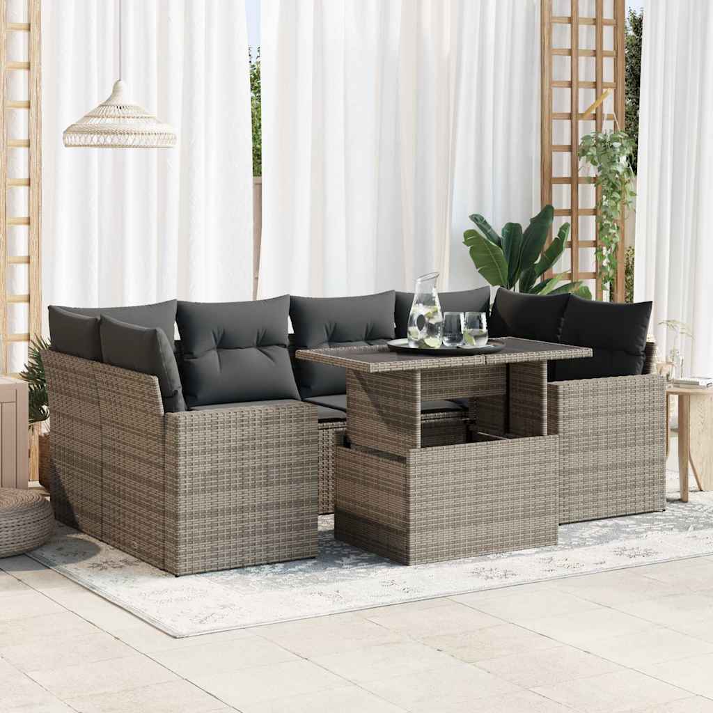 7-Tlg. Garten-Sofagarnitur Mit Kissen Beige Poly Rattan