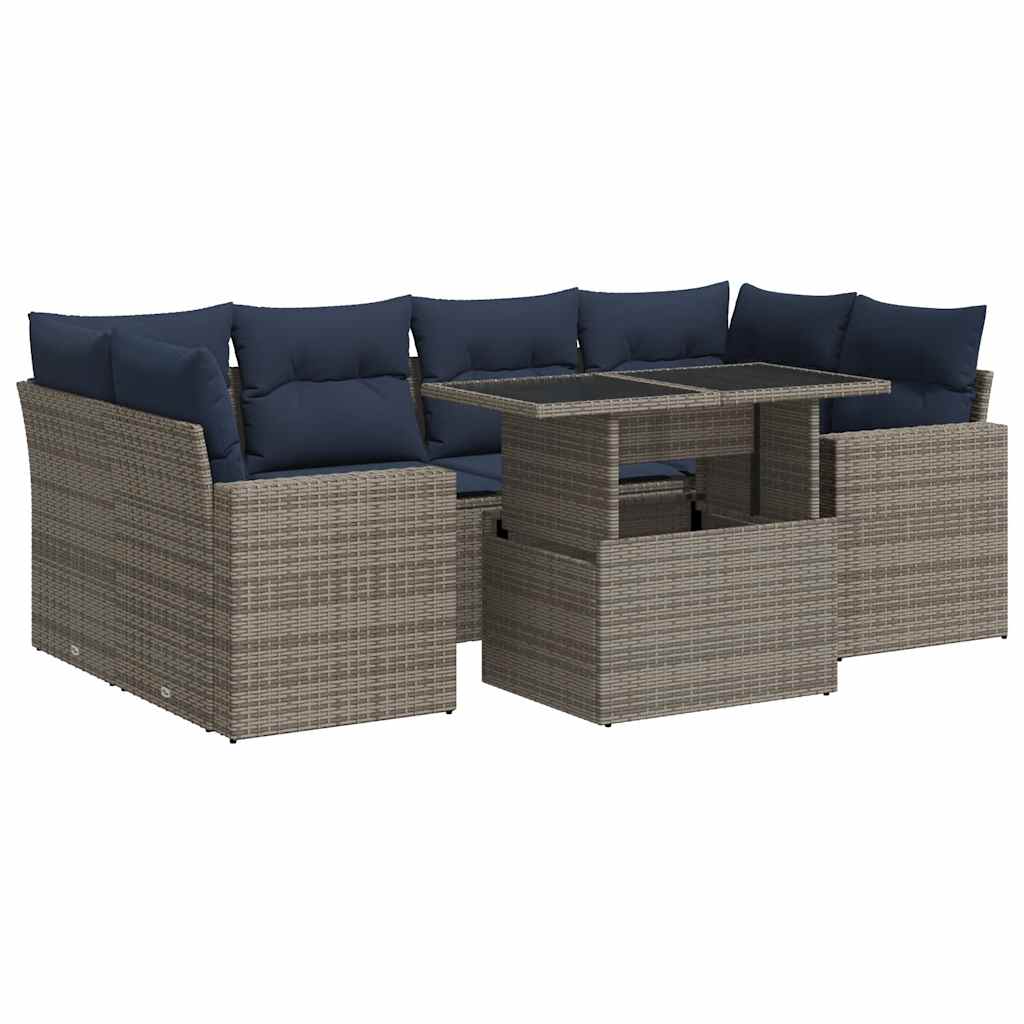 7-Tlg. Garten-Sofagarnitur Mit Kissen Poly Rattan Akazie