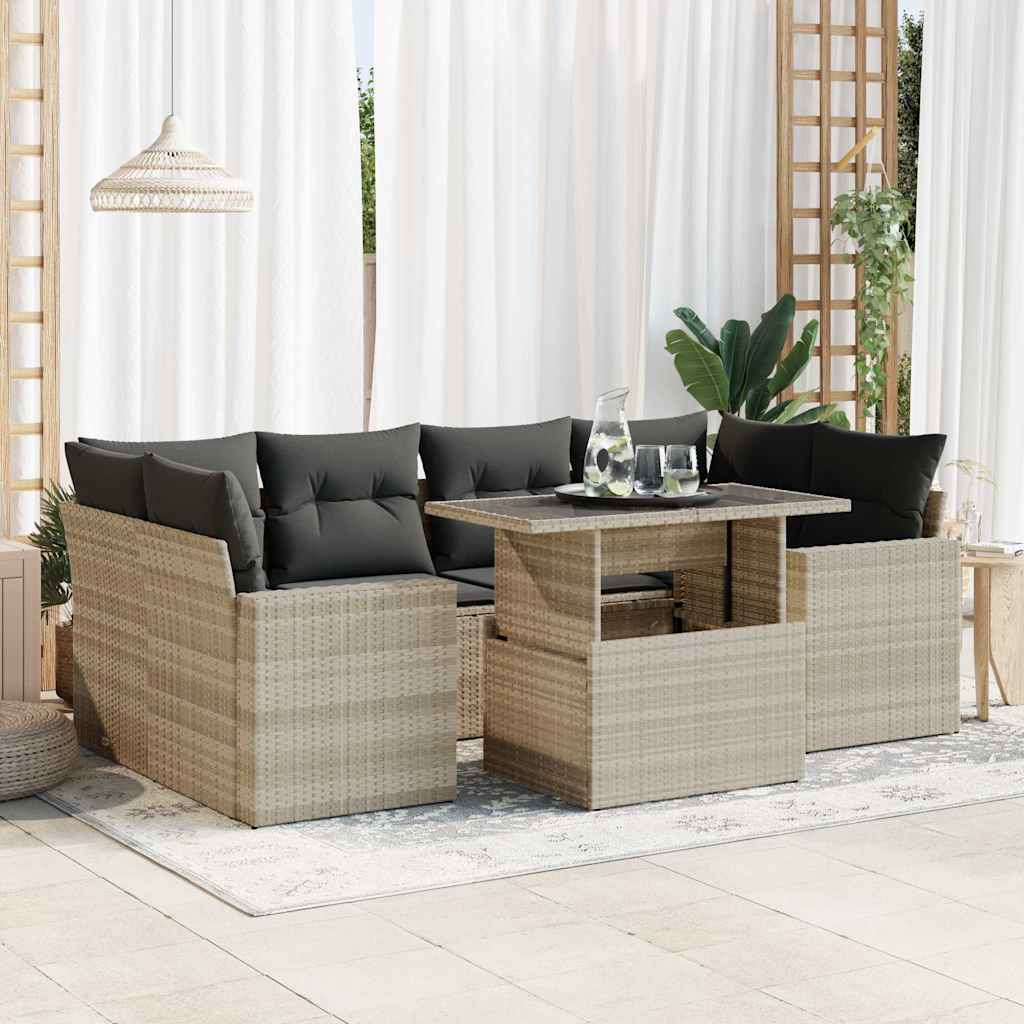 7-Tlg. Garten-Sofagarnitur Mit Kissen Beige Poly Rattan