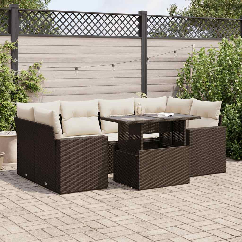 7-Tlg. Garten-Sofagarnitur Mit Kissen Beige Poly Rattan