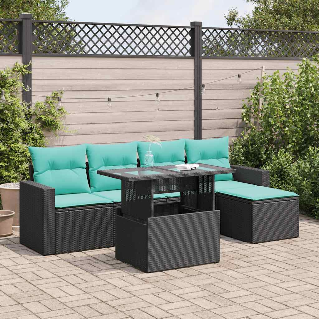 6-Tlg. Garten-Sofagarnitur Mit Kissen Poly Rattan Akazie