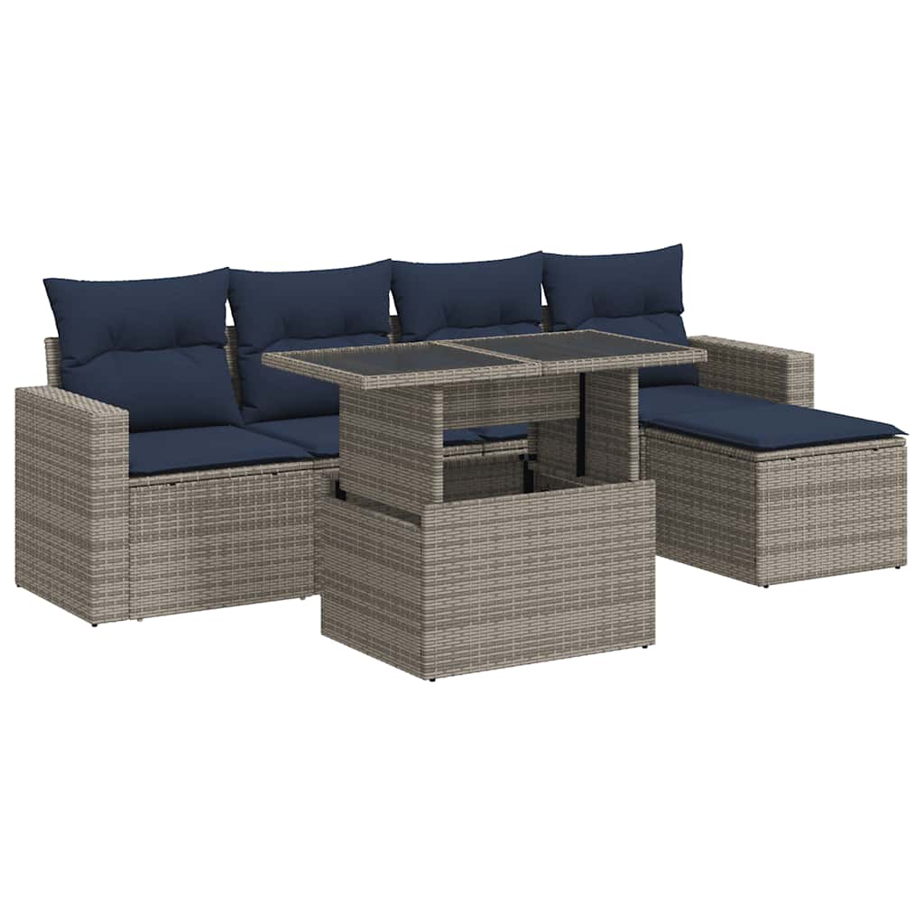 6-Tlg. Garten-Sofagarnitur Mit Kissen Poly Rattan Akazie