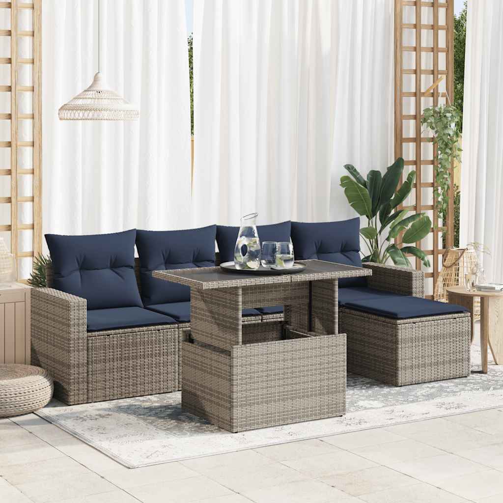 6-Tlg. Garten-Sofagarnitur Mit Kissen Poly Rattan Akazie