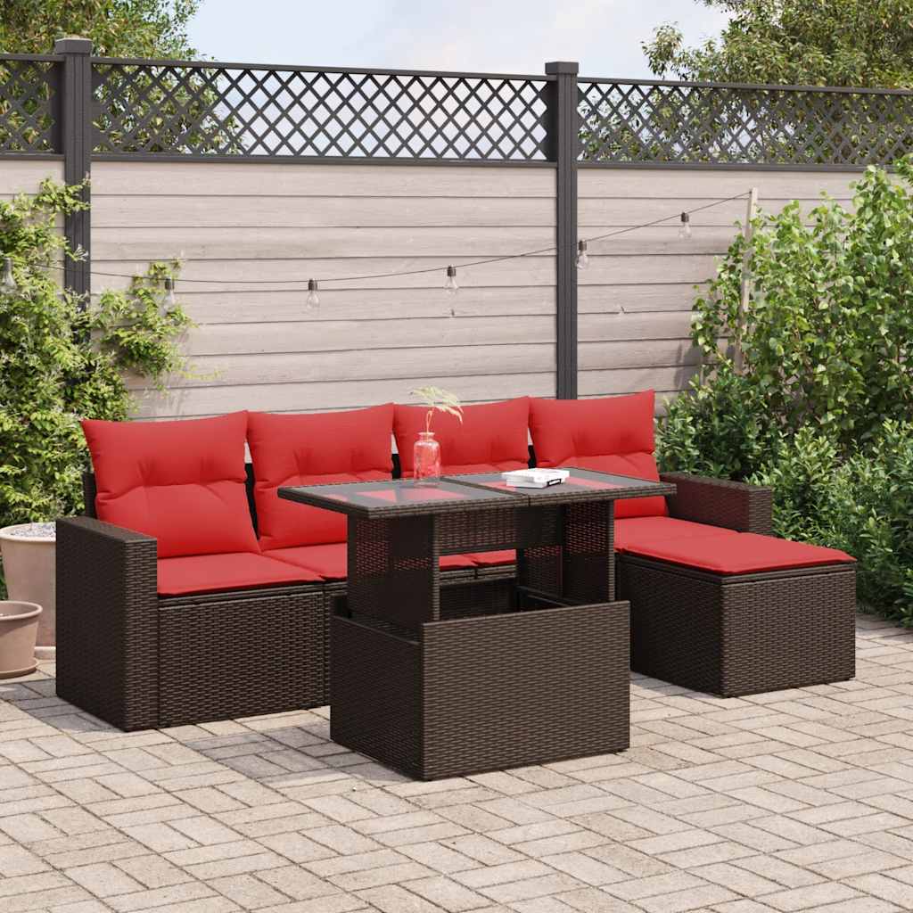 6-Tlg. Garten-Sofagarnitur Mit Kissen Poly Rattan Akazie