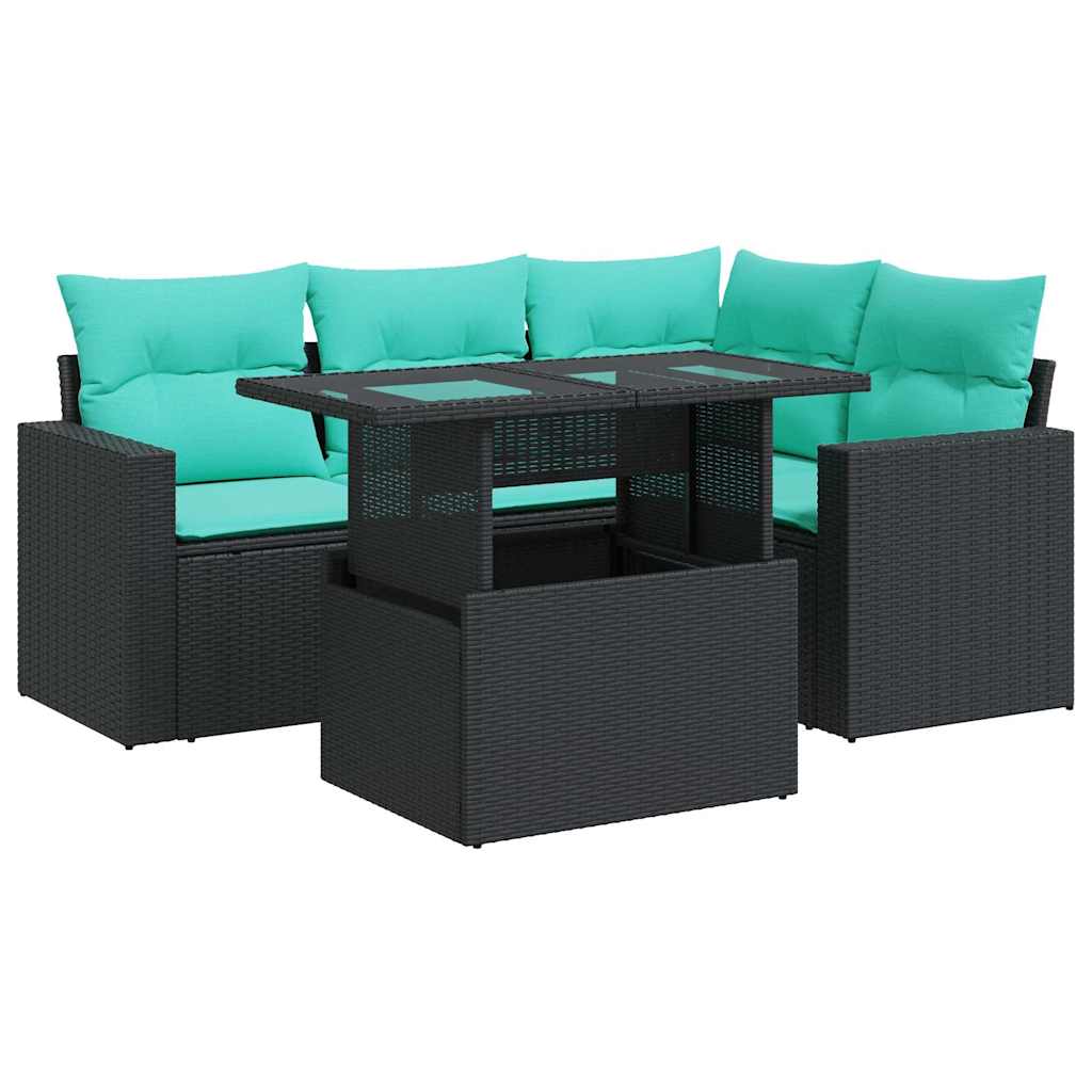 5Tlg. Garten-Sofagarnitur Mit Kissen Poly Rattan Akazie