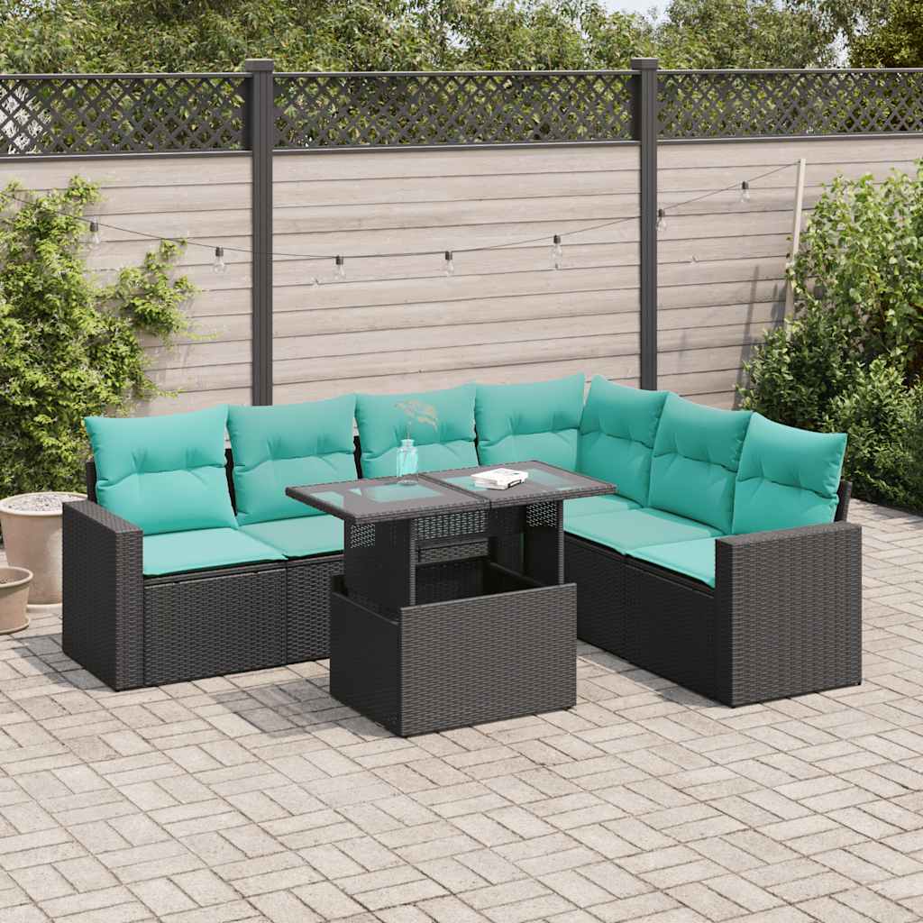 7-Teiliges Gartensofa-Set Mit Kissen, Es Polyrattan