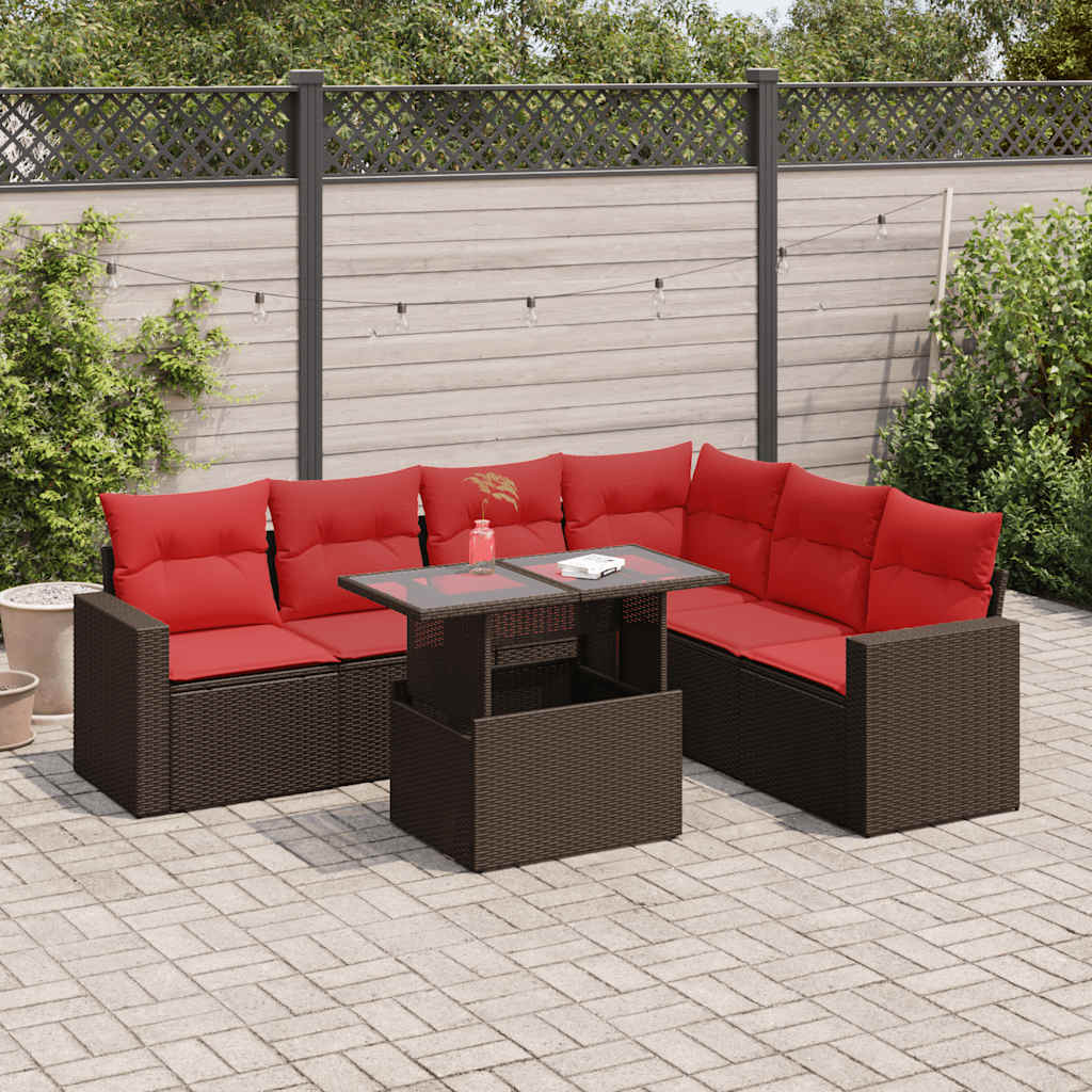 7-Teiliges Gartensofa-Set Mit Kissen, Es Polyrattan