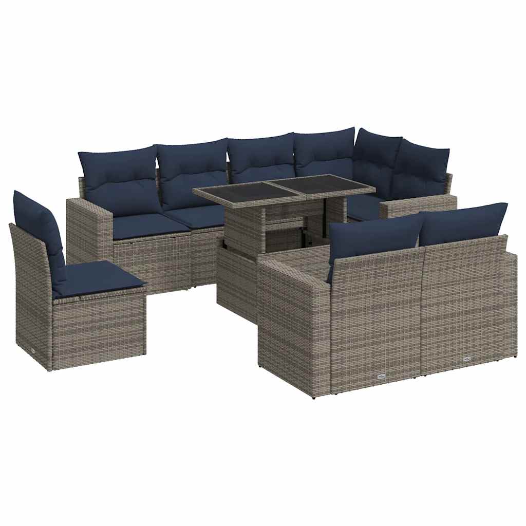 9-Tlg. Garten-Sofagarnitur Mit Kissen Poly Rattan Akazie
