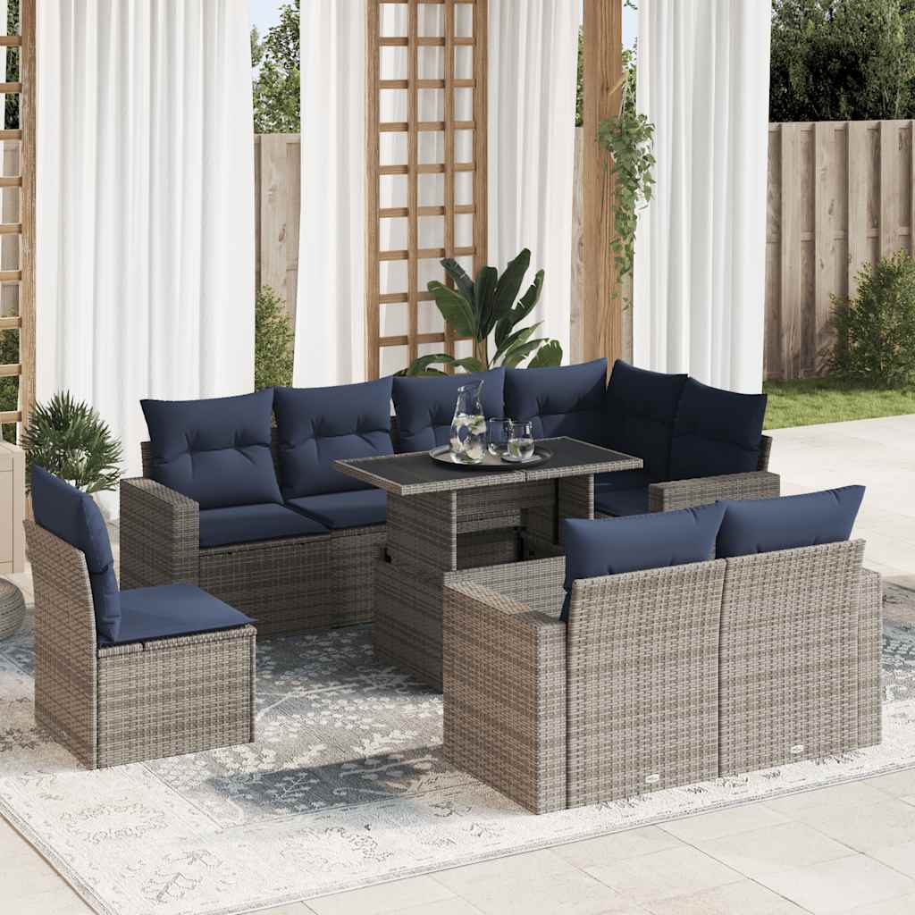 9-Tlg. Garten-Sofagarnitur Mit Kissen Poly Rattan Akazie