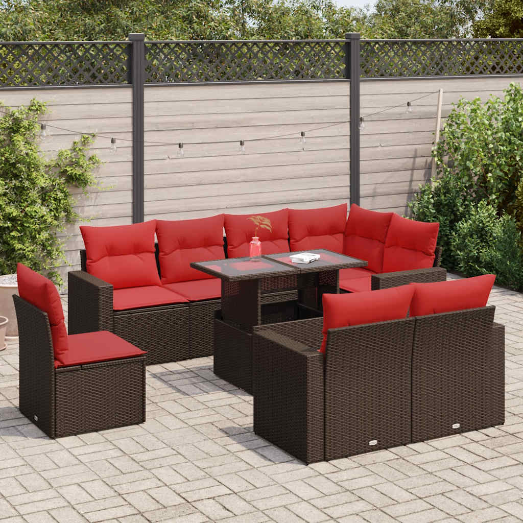 9-Tlg. Garten-Sofagarnitur Mit Kissen Poly Rattan Akazie