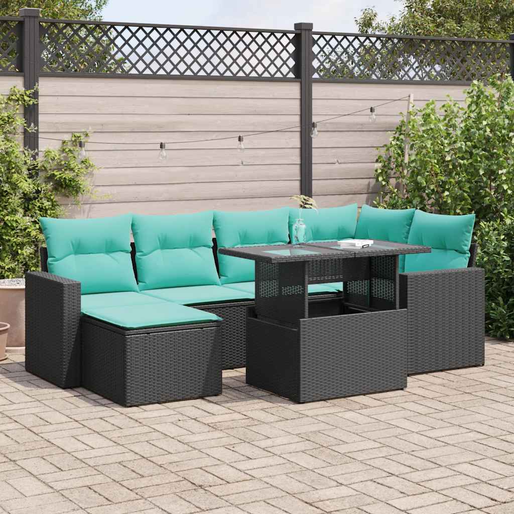 7-Teiliges Gartensofa-Set Mit Kissen, Es Polyrattan