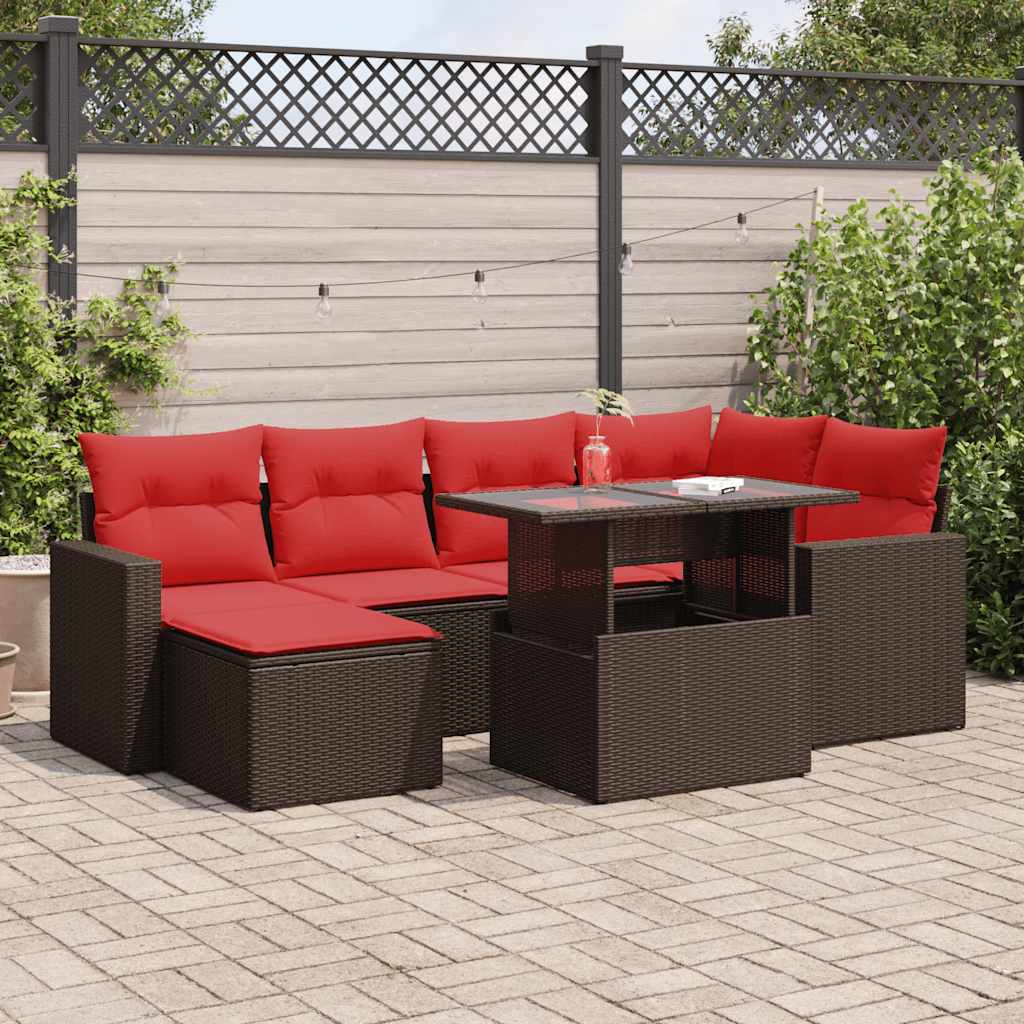 7-Teiliges Gartensofa-Set Mit Kissen, Es Polyrattan