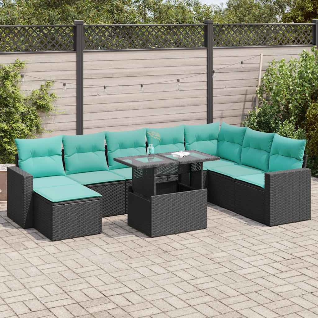 9-Tlg. Garten-Sofagarnitur Mit Kissen Poly Rattan