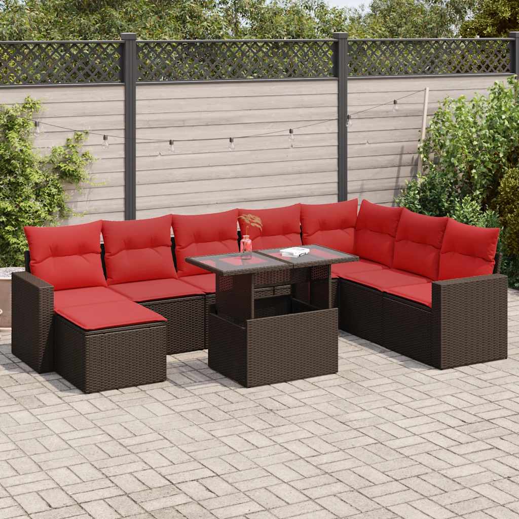 9-Tlg. Garten-Sofagarnitur Mit Kissen Poly Rattan